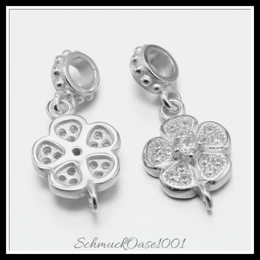 Flower 925 sterling silber micro pave zirkonia aufhänger verbinder, platin farbe – 1 stk. in den farben 925 sterling silber, aufhänger verbinder, micro pave, zirkonia, blume