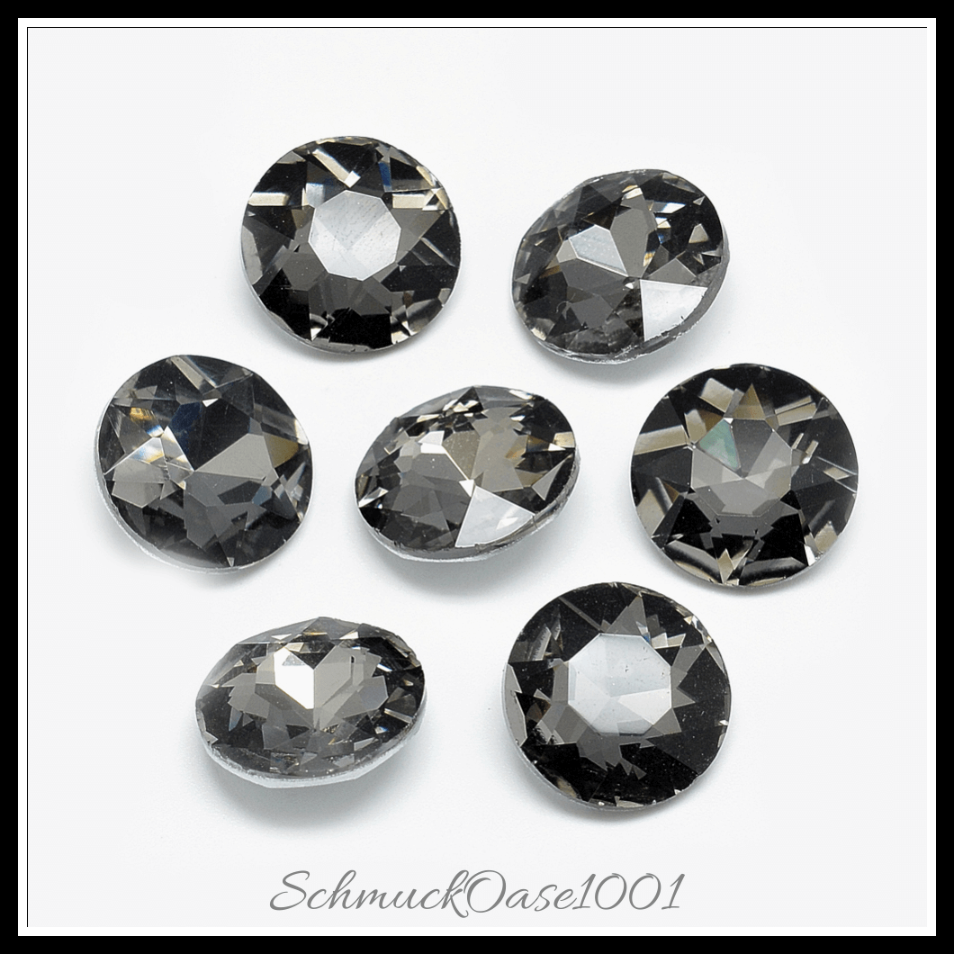 Similistein glas strass cabochons – facettiert – flachrund – blaugrün – 14mm – 40 stück, in der farbe glas strass, similistein, zurück vernickelt, facettiert, flachrund