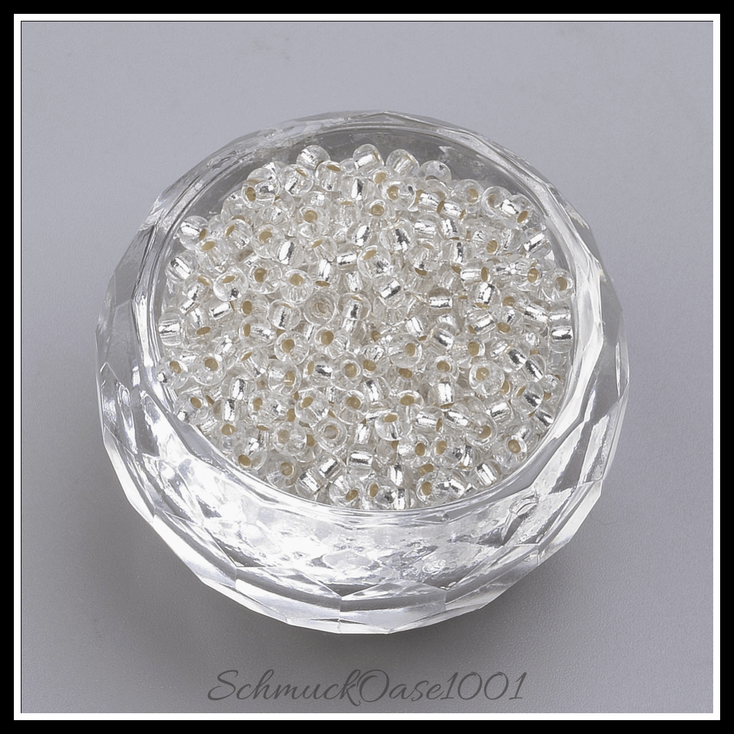 Fgb 12/0 runde glasperlen – transparent – mit silber ausgekleidet – klasse a – 40g, aus silber in der farbe glas, transparent, mit silber ausgekleidet, klasse a und größe 12/0 2x1.5 mm, loch: 0.5 mm; 40 gramm