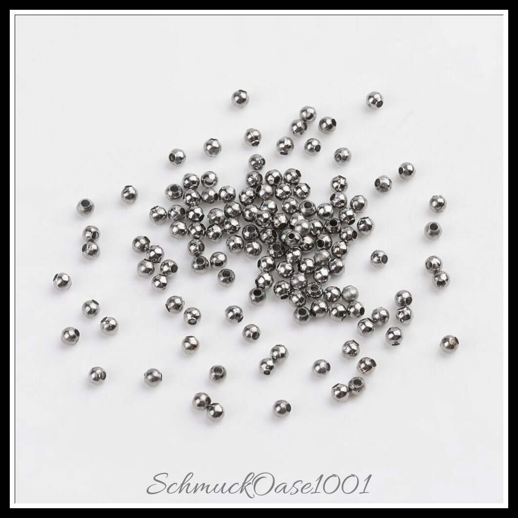Eisen zwischenperlen – rund / 2–3 mm – 40 g in platin farbe, metalgrau farben, in der farbe eisen, rund, perfekt für die herstellung individueller ketten und armbänder