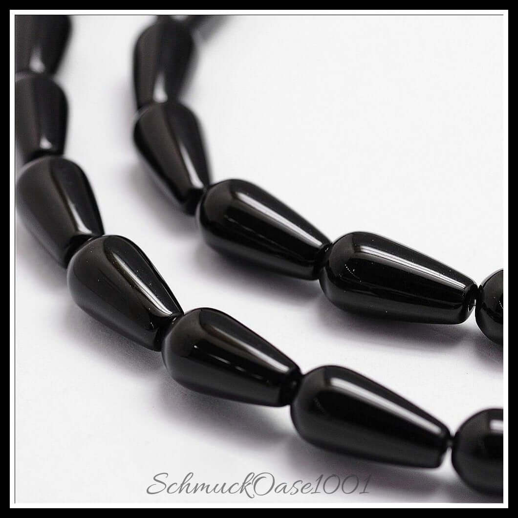 Natursteinperlenstränge – onyx träne / 16x6 mm / 1 strang, aus onyx / träne, gefärbt, erhitzt in der farbe schwarz und größe 16x6 mm, loch: 1.2 mm, ca. 25 stück / 15.2" / 1 strang, ausdrucksstark und ideal für auffällige designs