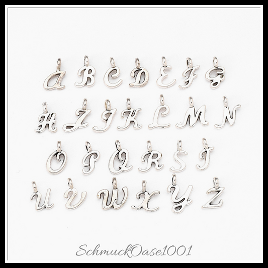 Tibetischer stil aluminium anhänger, alphabet (a-z), antik silber, 26 stk./set in den farben aluminium, cadmiumfrei, bleifrei