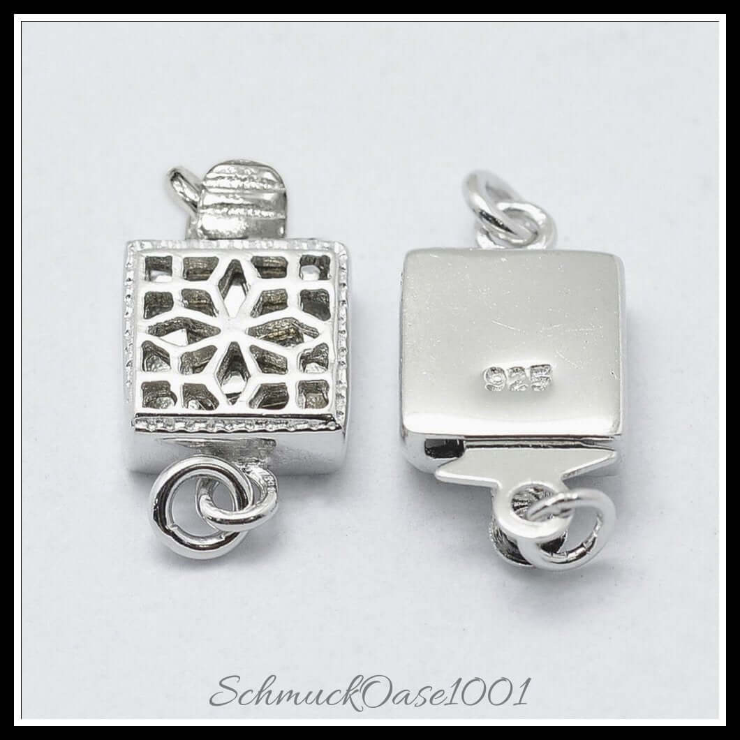 925 sterling silber boxschließen – viereck / 14.5x8x3 mm / 2 sets, aus sterling silber 925 / boxverschluss, viereck, geschnitzt in der farbe platinfarbe und größe 14.5x8x3 mm, loch: 1 mm / 2 sets, perfekt für die herstellung individueller ketten und armbänder