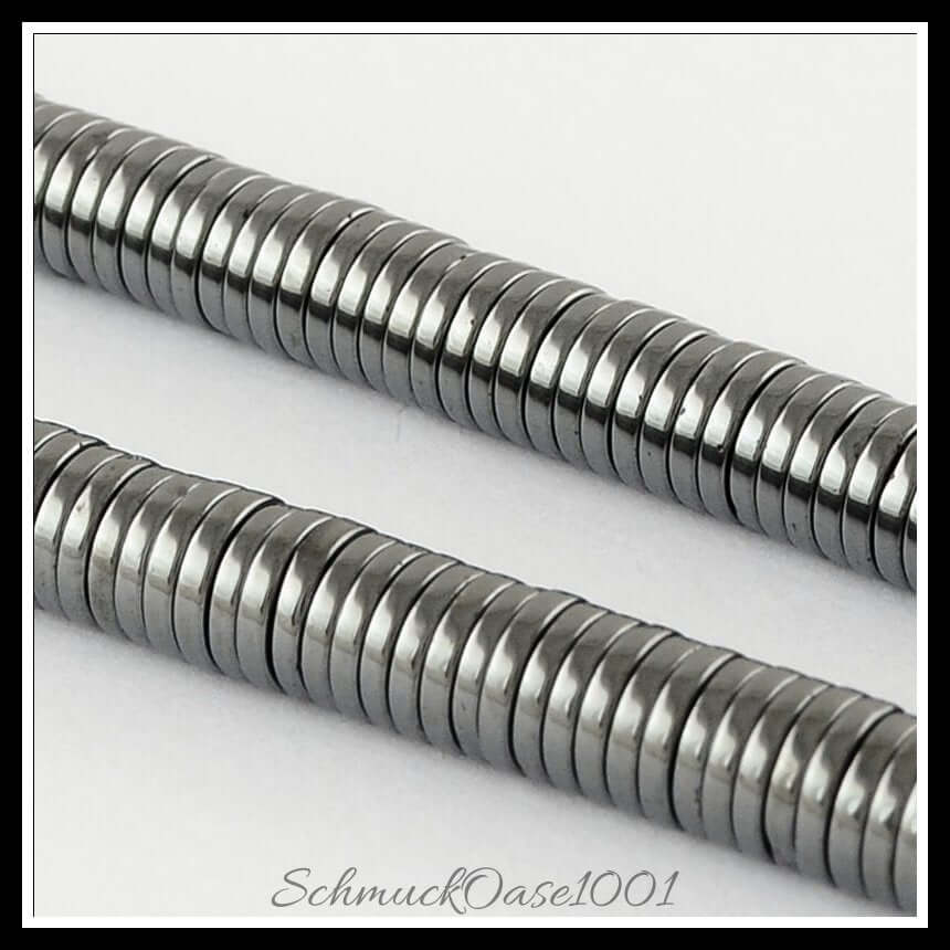 Synthetische hämatitperlenstränge – flachrund / 6x1 mm / ca. 200 stück, in der farbe grau
