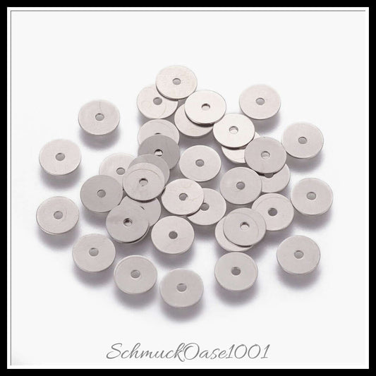 Chirurgischer edelstahl heishi-perlen – flachrund / 5–6x0.2–0.3 mm – 200 stück, in der farbe edelstahl 316, heishi, flachrund, scheibe, perfekt für die herstellung individueller ketten und armbänder