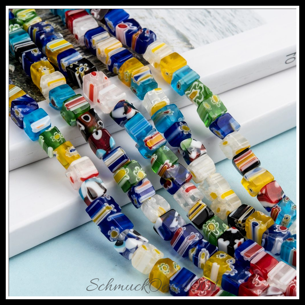 Cube handgemachte millefiori glasperlen – mischfarbe in den farben millefiori glas, kubus, handgemacht und größen mischfarbe, ausdrucksstark und ideal für auffällige designs