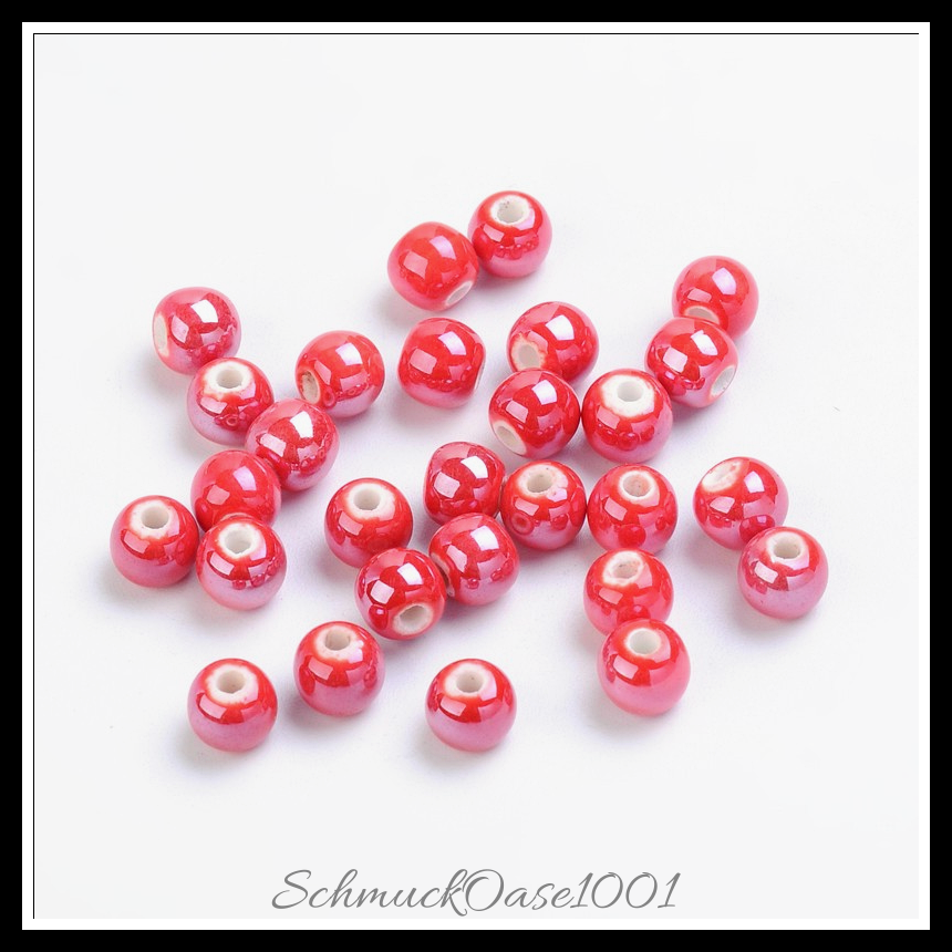 Pearlized handgefertigte porzellan runde perlen, orange rot, 80 stk. in den farben pearlized porzellan
