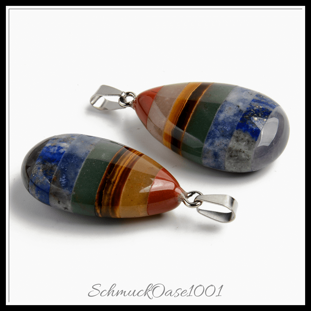 Chakra anhänger aus natursteinen – runde form – mit edelstahl-kaution – 1 paar, aus gemischte edelsteinfarben in der farbe natürliche edelsteine, mit edelstahl-kautionen, rund und größe 18x14 mm, bohrung: 4x7.5 mm, 1 paar