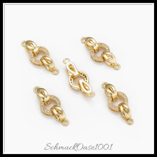 Messing-klammern mikro pflastern zirkonia, oval, echt 18k vergoldet – 4 sets in den farben messing, mikro pflastern, zirkonia, oval, echtes 18k vergoldet, perfekt für die herstellung individueller ketten und armbänder