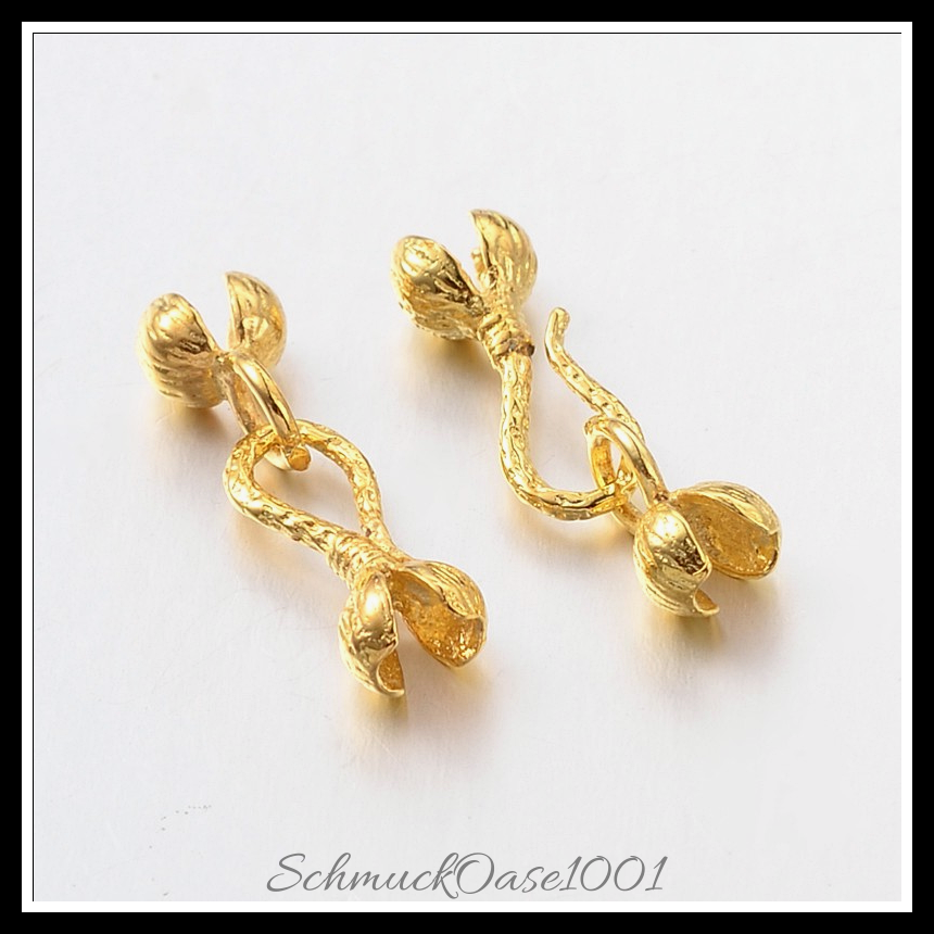 Messing verschlüsse haken & s-haken, mit blume, bleifrei,cadmiumfrei – 3/4 sets, in der farbe messing, mit blume, bleifrei, cadmiumfrei, perfekt für die herstellung individueller ketten und armbänder