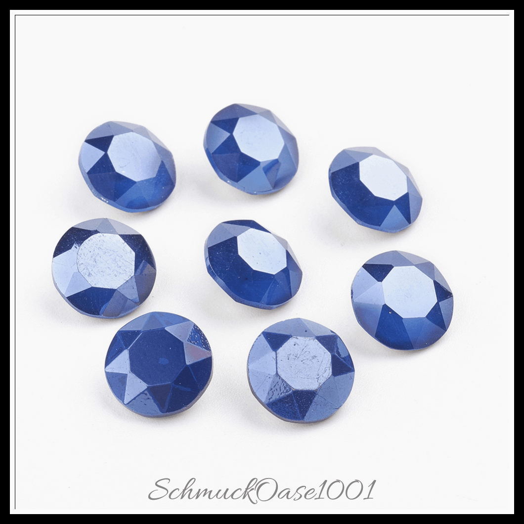 Glas strass cabochons – klasse a – facettiert – flachrund – imitatorischer jade stil – capri blue – 10mm – 24 stück, in der farbe glas strass, klasse a, imitatorischer jade stil, facettiert, flachrund