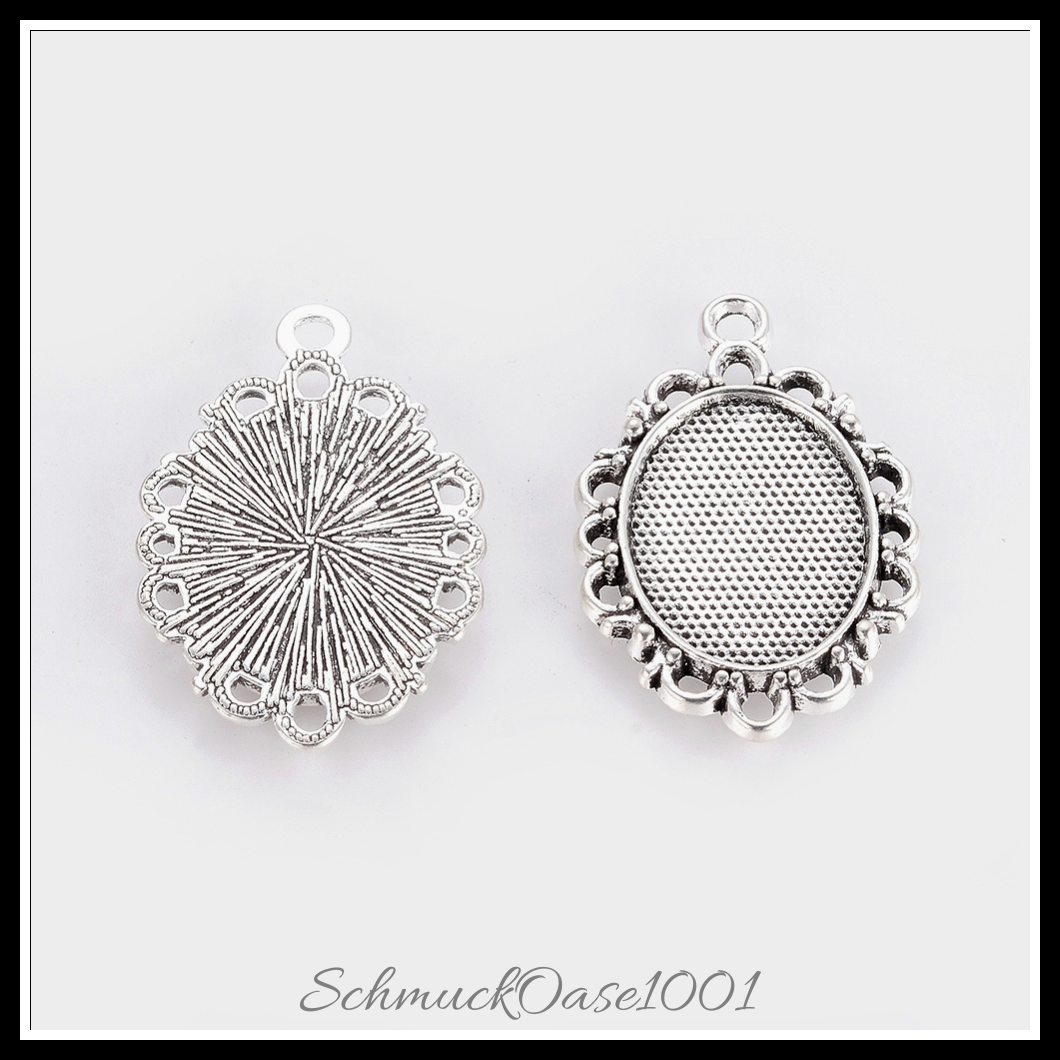 Tibetischer stil anhänger fassung, oval, antik silber, 20 stk.