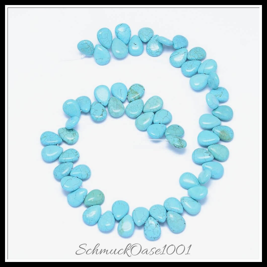 Natursteinperlenstränge – howlith träne / 14x10x5 mm / 2 stränge, aus howlith / träne, oben gebohrt, gefärbt, erhitzt in der farbe himmelblau und größe 14x10x5 mm, loch: 0.8 mm, ca. 56 stück / 15.5" / 2 stränge, ausdrucksstark und ideal für auffällige designs