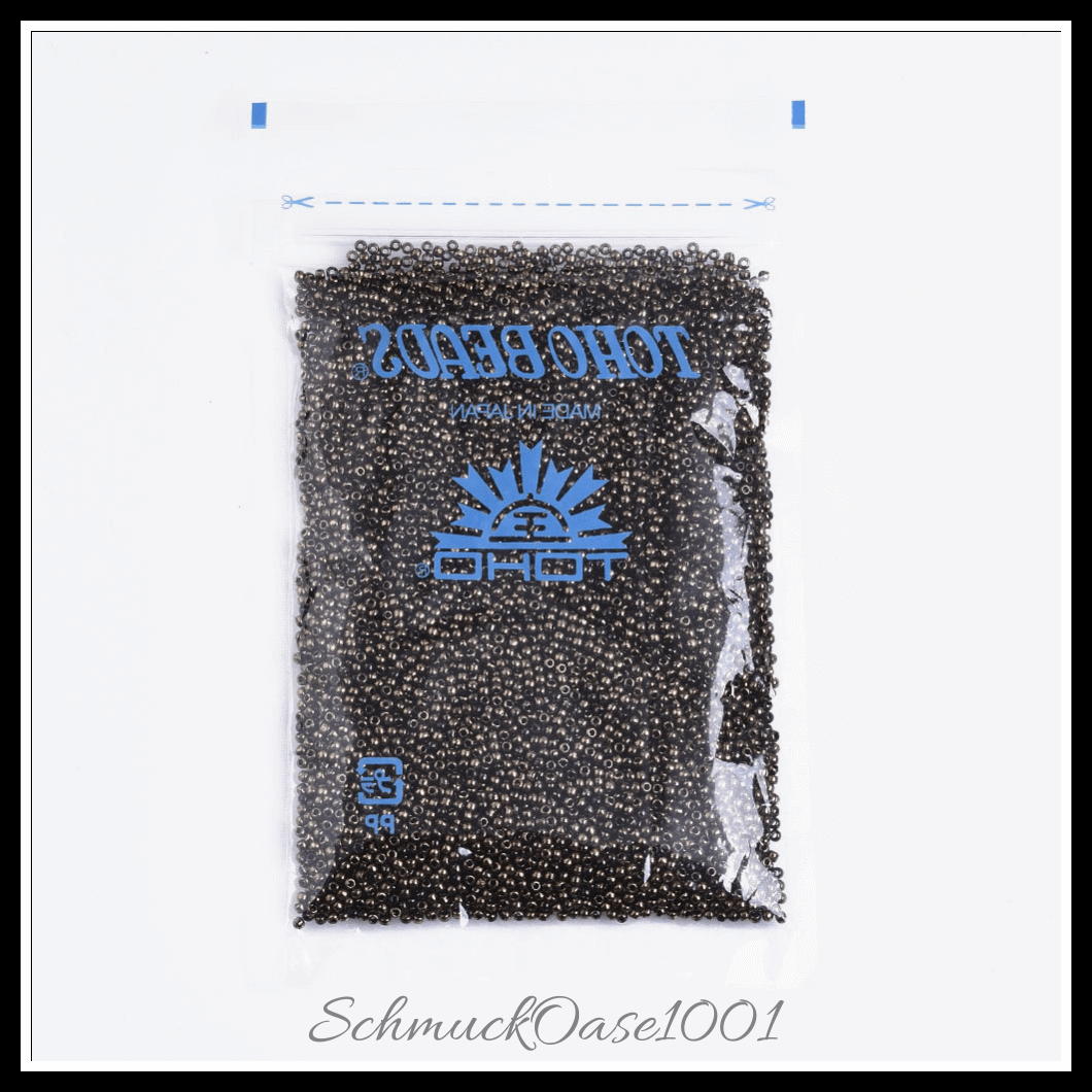 Toho runde rocailles – 11/0 – japanische rocailles – (1706) vergoldet – marmor schwarz – 20g, aus marmor schwarz in der farbe glas, toho, rund, 11/0, vergoldet, marmoriert und größe 11/0 2x1.5 mm, loch: 0.5 mm; 20 gramm