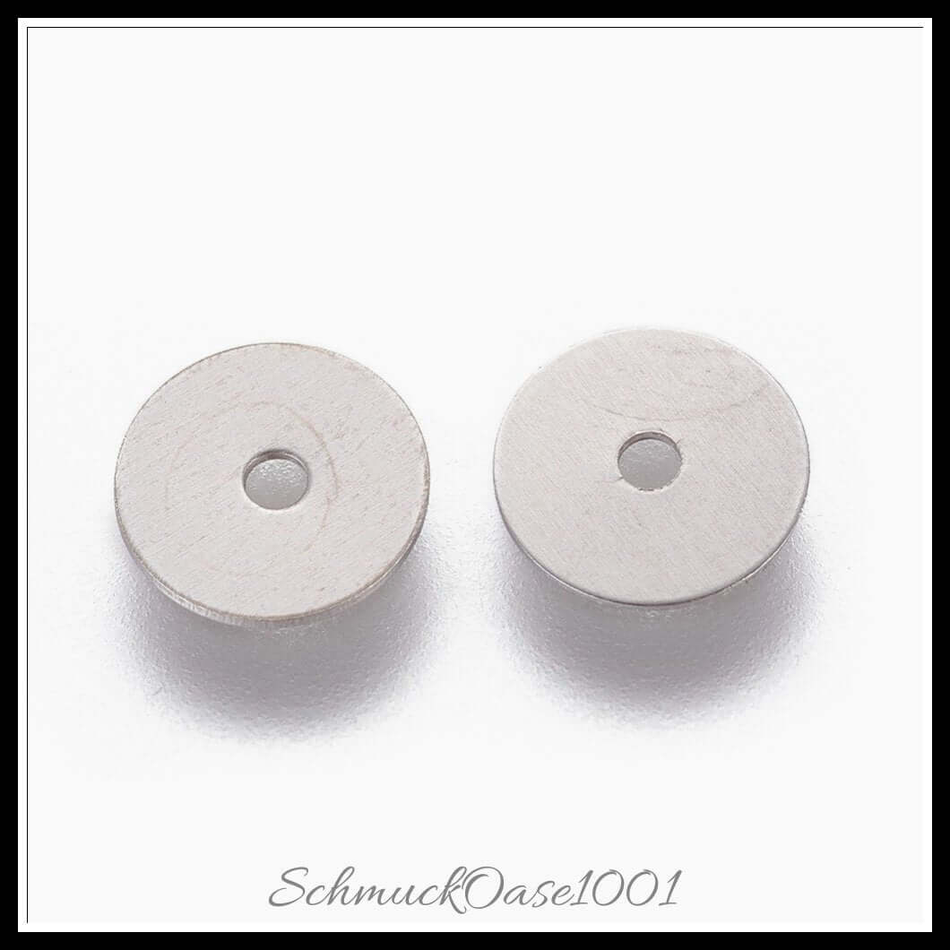 Chirurgischer edelstahl heishi-perlen – flachrund / 5–6x0.2–0.3 mm – 200 stück, zusätzliches detailbild, perfekt für die herstellung individueller ketten und armbänder