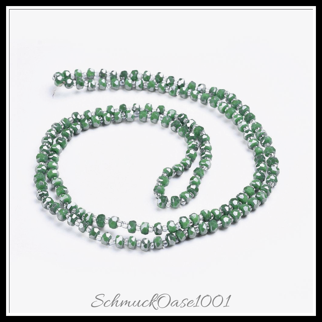 Glasperlen stränge facettiert rondell – verschiedene farben, 2 stränge ca. 150 stk pro strang, aus meergrün in der farbe glas, facettiert, rondell und größe 4x2.5 mm bohrung: 0.8 mm ca. 150 stk pro strang 23.6 zoll (60 cm) 2 stränge, ausdrucksstark und ideal für auffällige designs