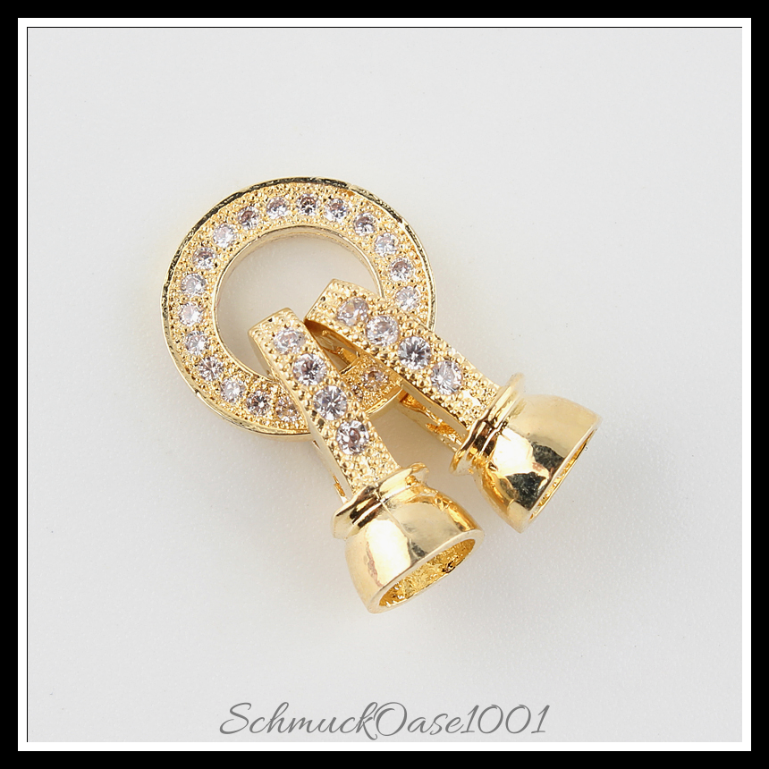 Messing mikro-pflastern zirkonia klammern, vergoldet  27x11x7 mm-1 set in den farben messing, klammern, mikro-pflastern, zirkonia, golden, perfekt für die herstellung individueller ketten und armbänder