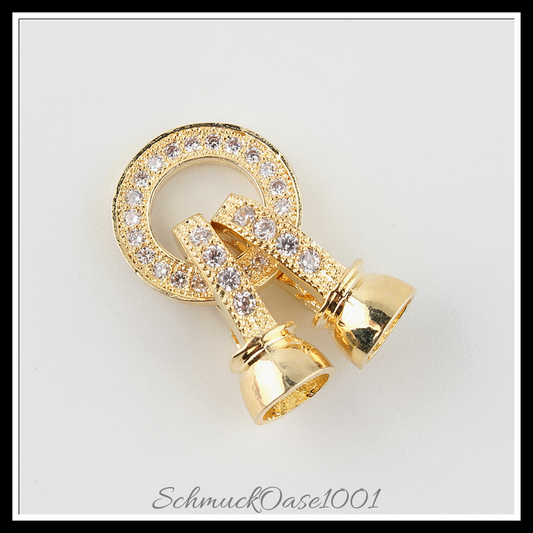 Messing mikro-pflastern zirkonia klammern, vergoldet  27x11x7 mm-1 set in den farben messing, klammern, mikro-pflastern, zirkonia, golden, perfekt für die herstellung individueller ketten und armbänder