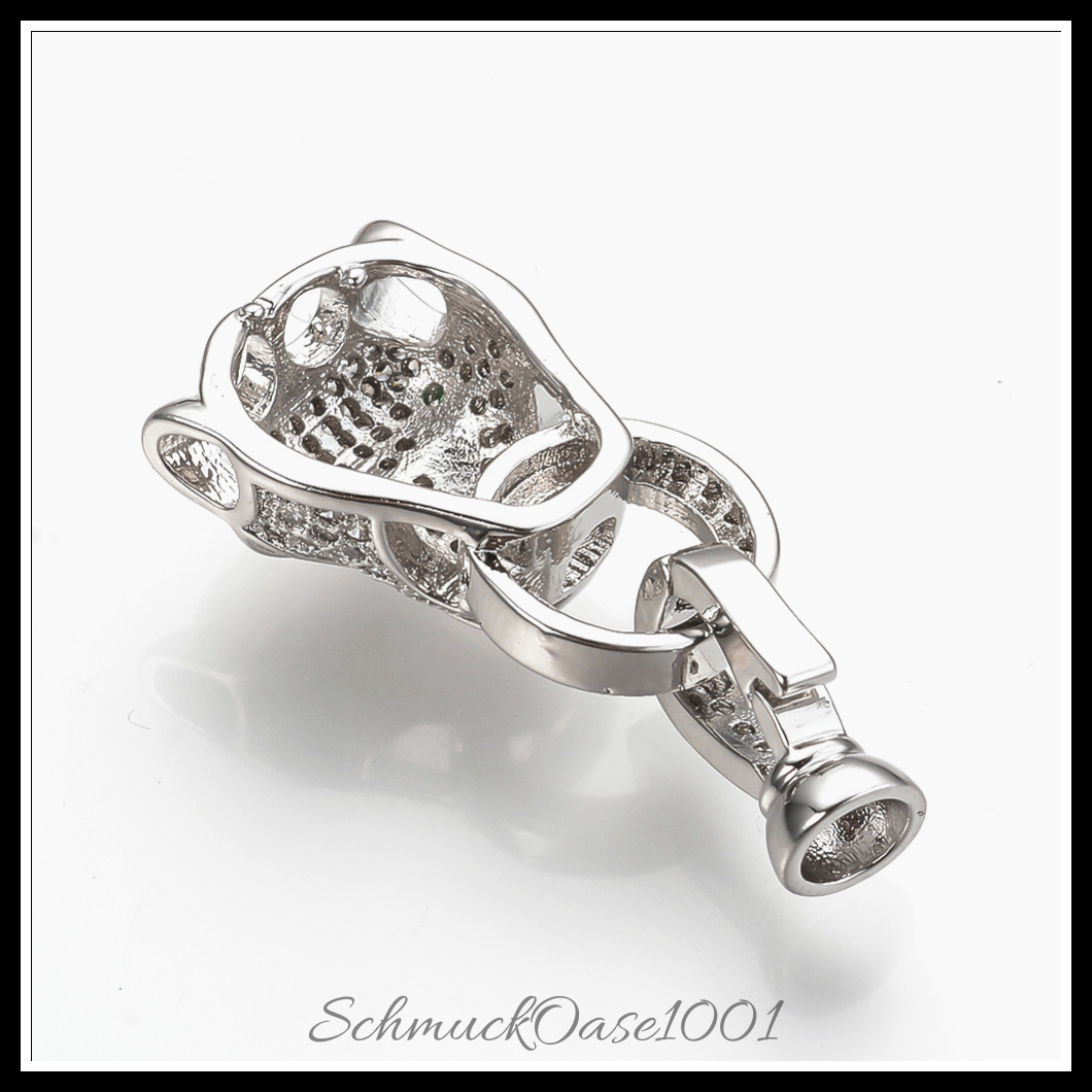 Messing mikro-pflastern zirkonia klammern, gepardenkopf, platin farbe – 2 stk., perfekt für die herstellung individueller ketten und armbänder