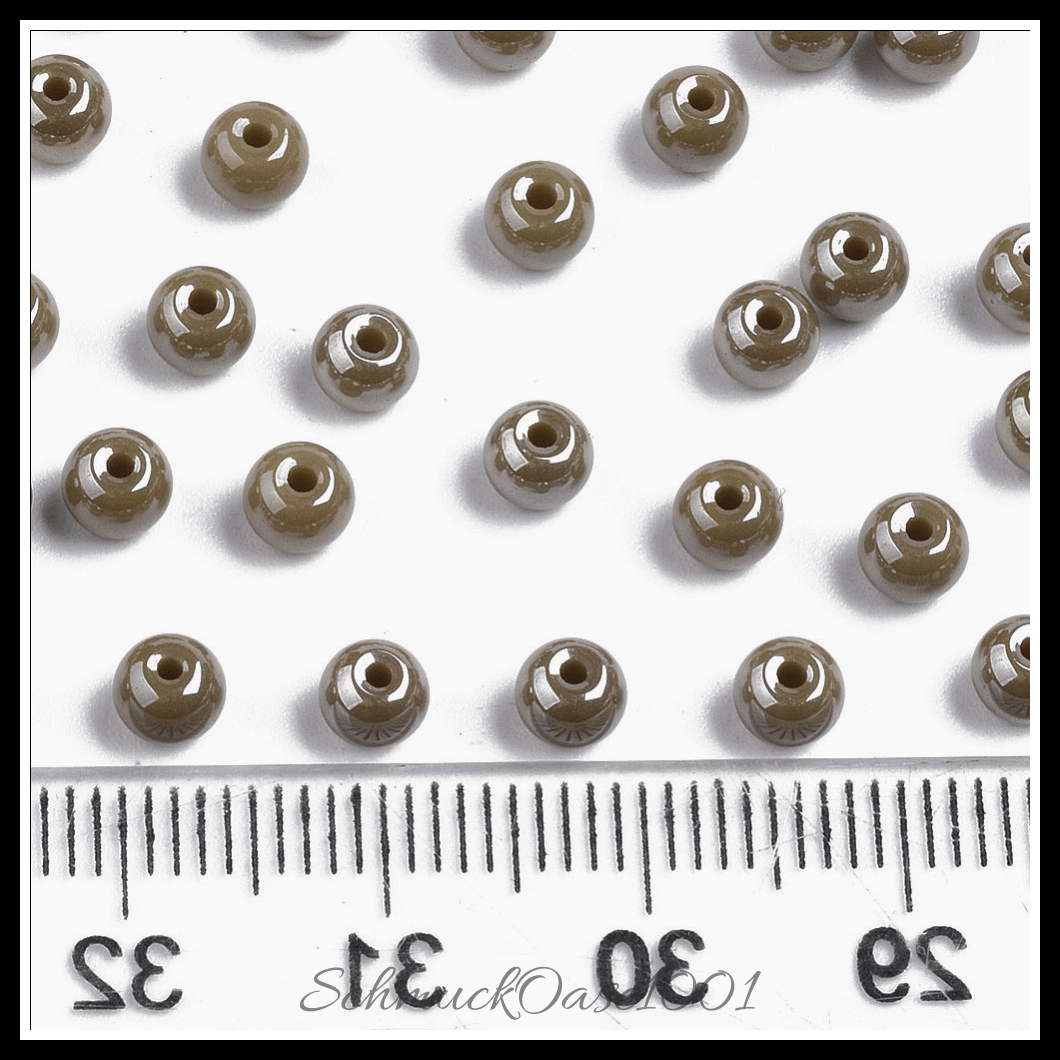 Undurchsichtige glasperlen – runde – dark khaki – glänzend – 40g, aus dark khaki in der farbe glas, undurchsichtig, glänzend, rund und größe 4x3 mm, loch: 1 mm; 40 gramm
