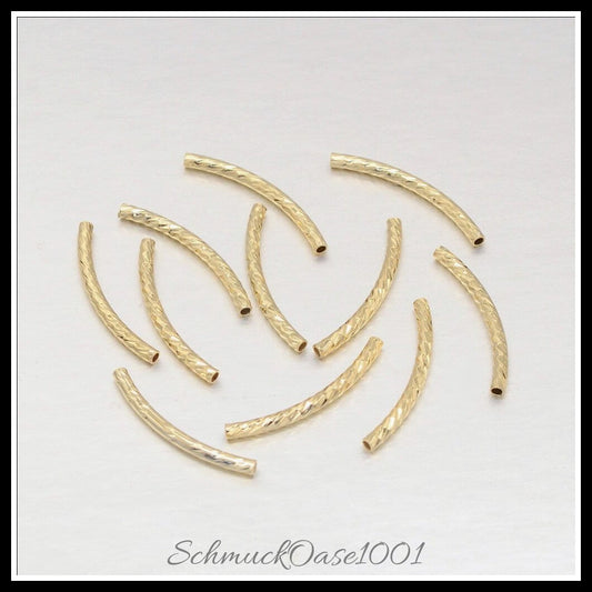 Messing rohrperlen – gebogen / 25x2 mm / 20 stück, in der farbe gold