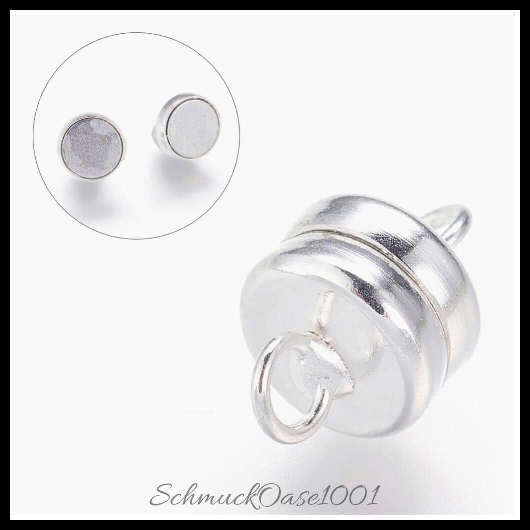 Messing magnetschließen – flachrund / ø11x7 mm / 10 stück, aus messing / magnetverschluss, flachrund, gemischt in der farbe mix und größe ø11x7 mm, loch: 2 mm / 10 st., perfekt für die herstellung individueller ketten und armbänder