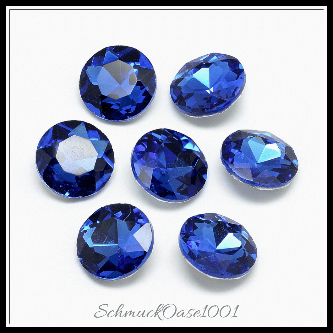 Similistein glas strass cabochons – facettiert – flachrund – blaugrün – 14mm – 40 stück, in der farbe glas strass, similistein, zurück vernickelt, facettiert, flachrund