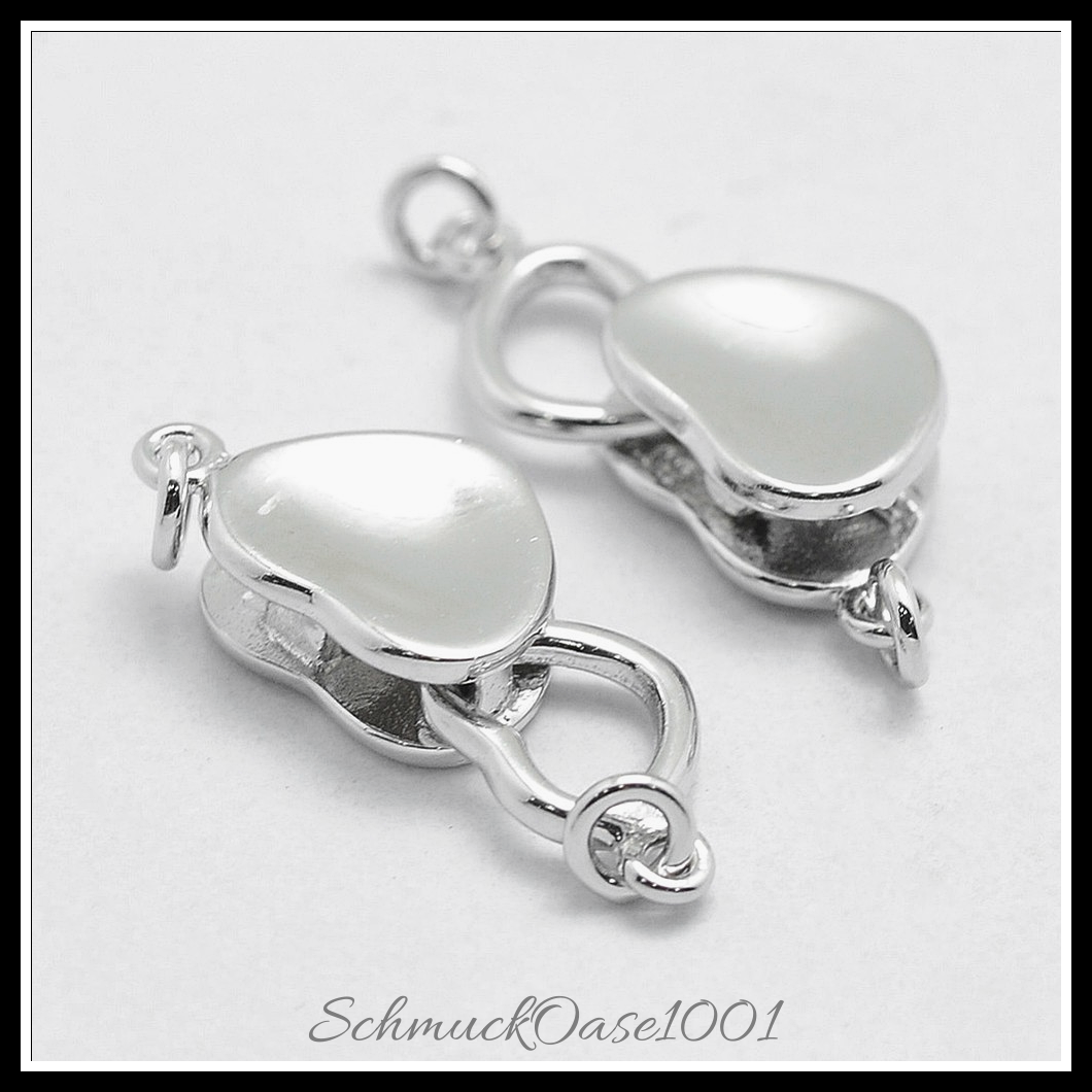925 sterling silber boxschließen, geschnitzt 925, herz, platin farbe – 2 stk., perfekt für die herstellung individueller ketten und armbänder