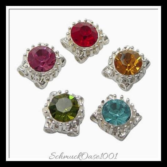 Legierung strass multilink – viereck / 9x9x6 mm / 10 stück, in der farbe silberfarben misch