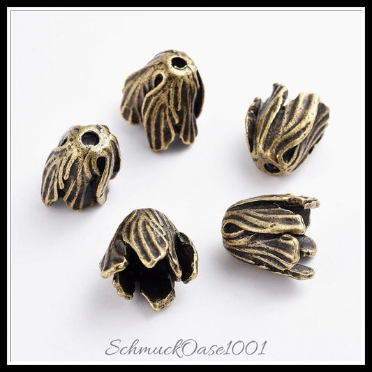 Tibetische perlenkappen & kegel – blume / 16x18x18 mm – 8–10 stück, in der farbe legierung, tibetischer stil, kegel, blume, bleifrei, nickelfrei, perfekt für die herstellung individueller ketten und armbänder