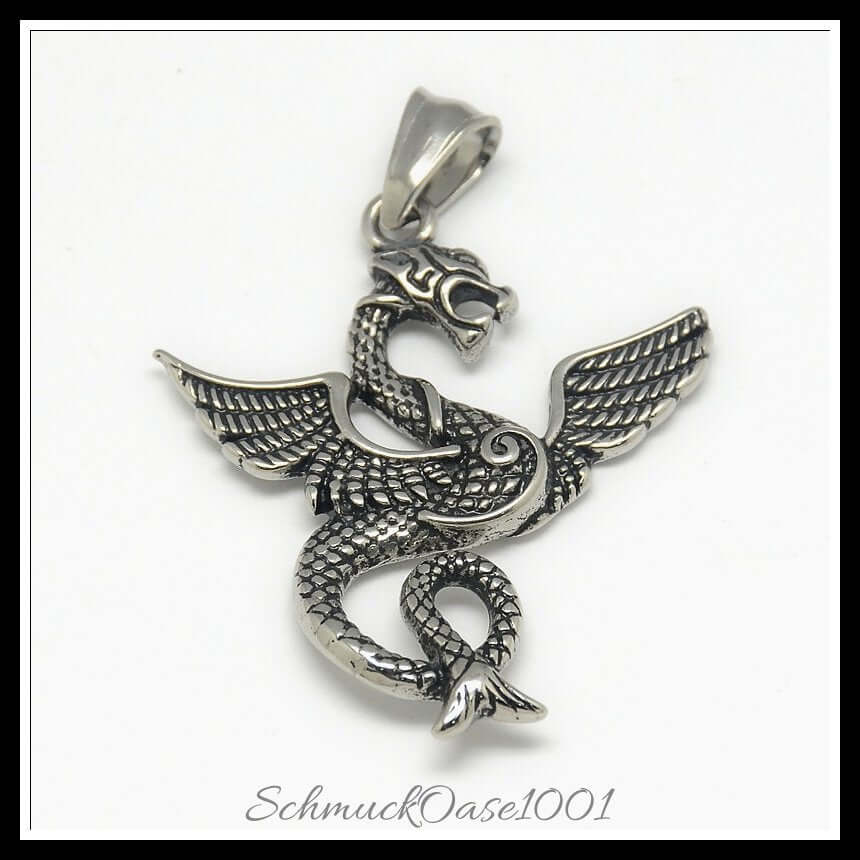 Retro edelstahl-anhänger – drache / 40.5x34x4 mm / 1 stück, in der farbe antik silber