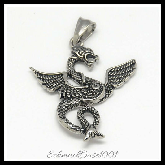 Retro edelstahl-anhänger – drache / 40.5x34x4 mm / 1 stück, in der farbe antik silber