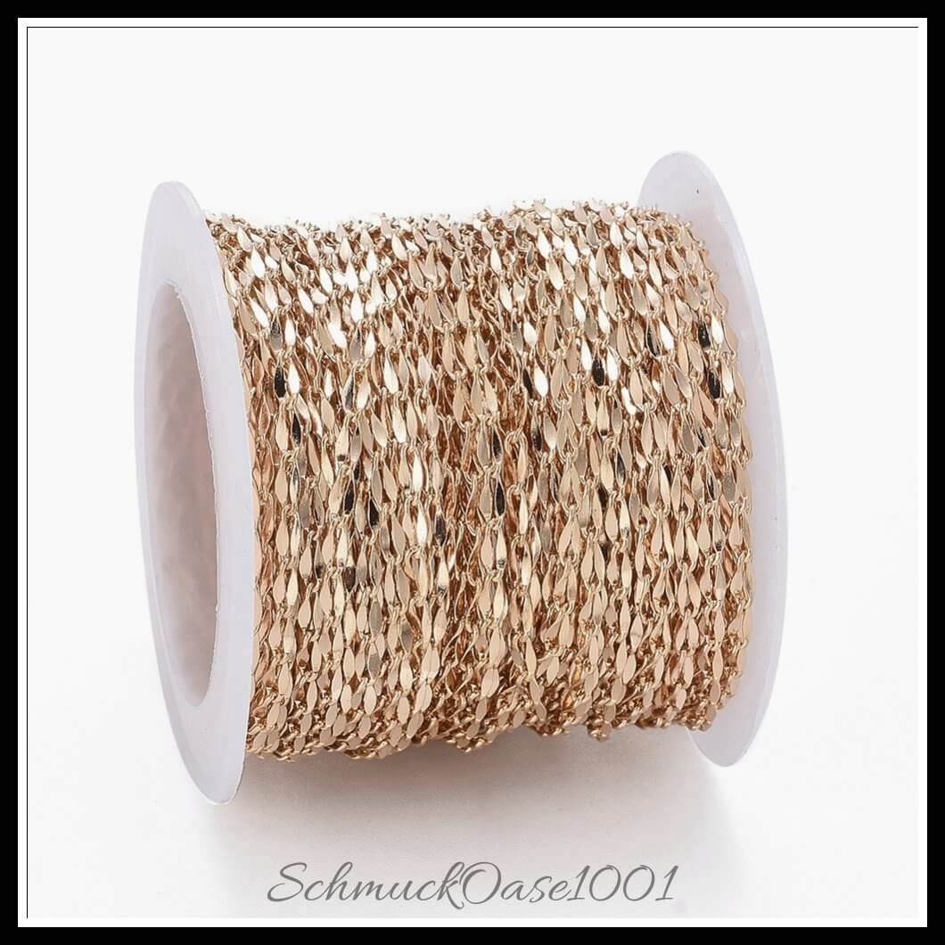 Messing bordsteinkette – gelötet / 5x2.5x0.5 mm – 2 meter, aus messing / bordstein, gelötet, vergoldet in der farbe gold und größe 5x2.5x0.5 mm / 2 m