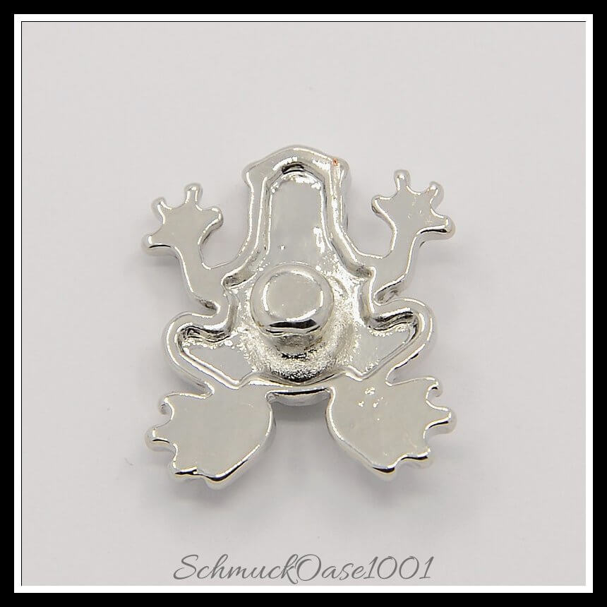 Frosch-snap-button mit strass – 23x19.5x6.5 mm / 6 stück, aus legierung / strass, frosch, cadmiumfrei, nickelfrei, bleifrei in der farbe kristall und größe 23x19.5x6.5 mm, knopf: 5 mm / 6 st.