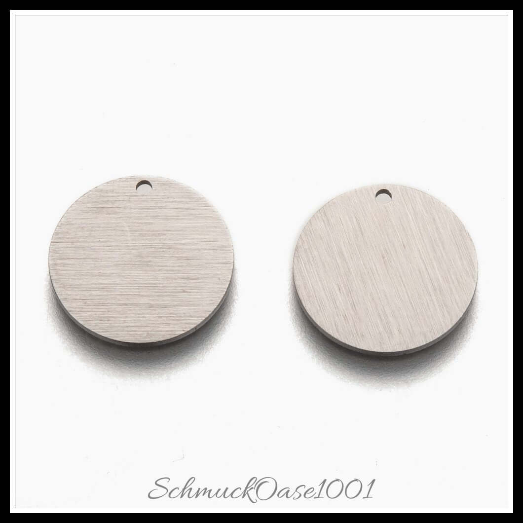 Edelstahl anhänger – flachrund – laserschnitt / 15x1 mm / 24 stück, in der farbe edelstahl farbe