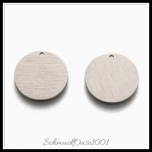 Edelstahl anhänger – flachrund – laserschnitt / 15x1 mm / 24 stück, in der farbe edelstahl farbe
