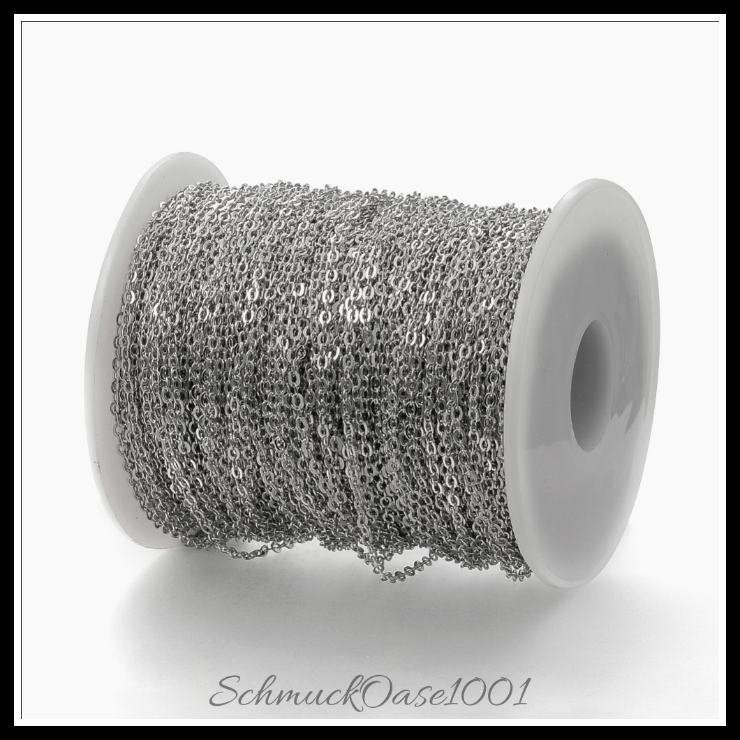 Messing-kabelketten, gelötet, mit spule, flachoval, nickelfrei, echt platiniert – 3 meter in den größen silber