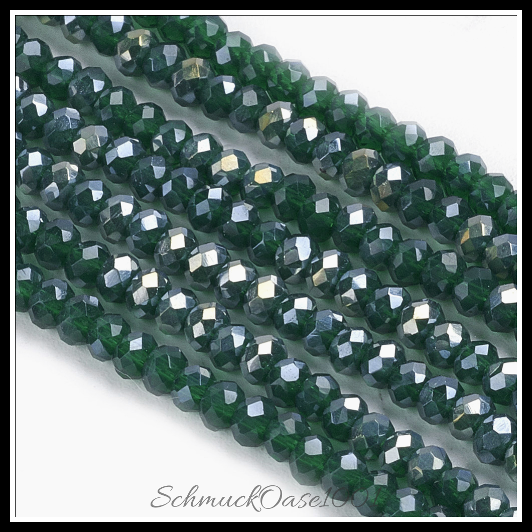 Facettierte glasperlen – imitatorische jade, meergrün, 3x2 mm, 2 stränge in den farben glas, galvanisiert, imitatorische jade, facettiert, rondell, ausdrucksstark und ideal für auffällige designs