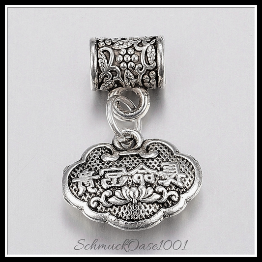 Tibetischer stil aluminium anhänger & charms, glückliche langlebigkeitssperre, antik silber, 10 stk. in den farben aluminium, cadmiumfrei, bleifrei