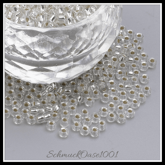 Fgb 12/0 runde glasperlen – transparent – mit silber ausgekleidet – klasse a – 40g, in der farbe glas, transparent, mit silber ausgekleidet, klasse a