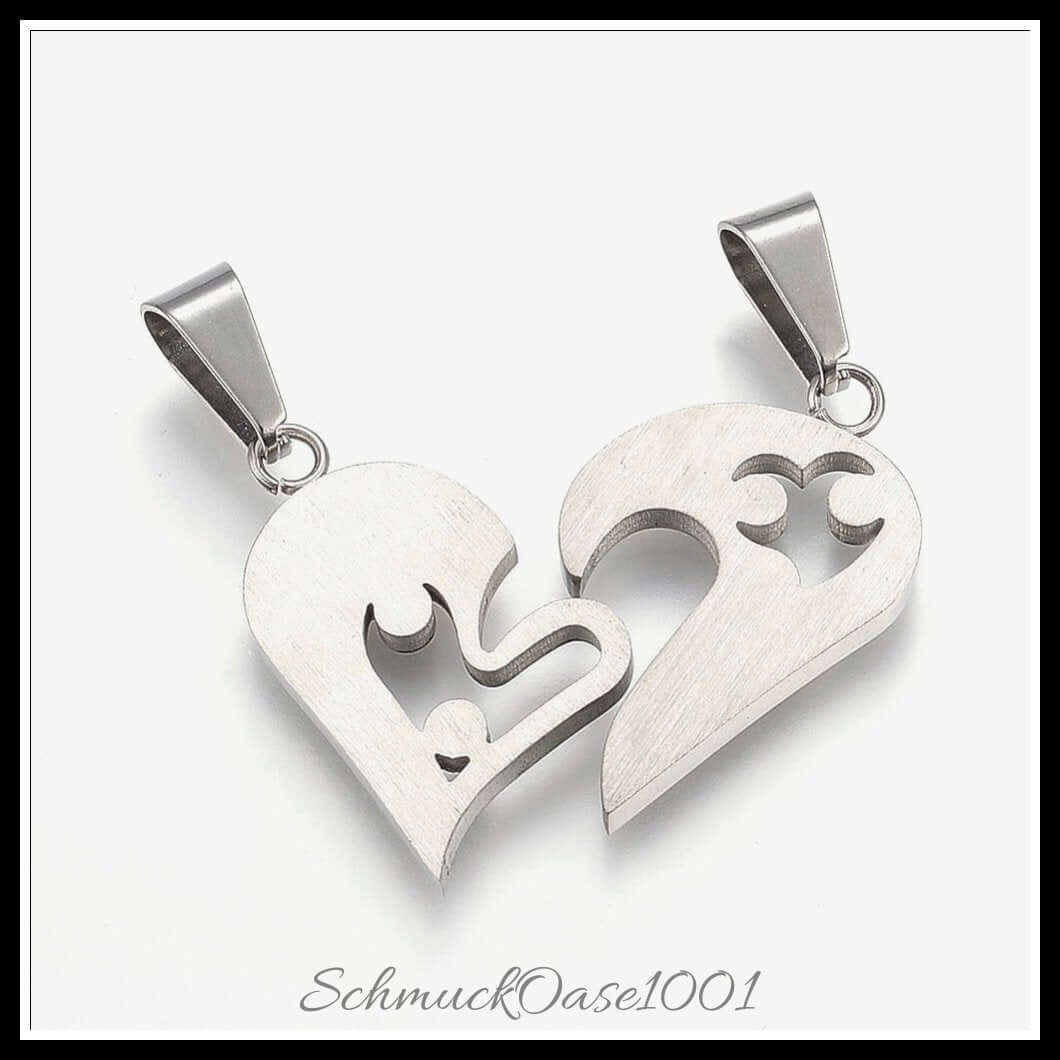 Edelstahl split-anhänger – herz „i love you“ mit strass / 23x30x2 mm / 1 stück, aus edelstahl 304 / herz, i love you, strass in der farbe edelstahl farbe und größe 23x30x2 mm, loch: 5x10 mm / 1 st.