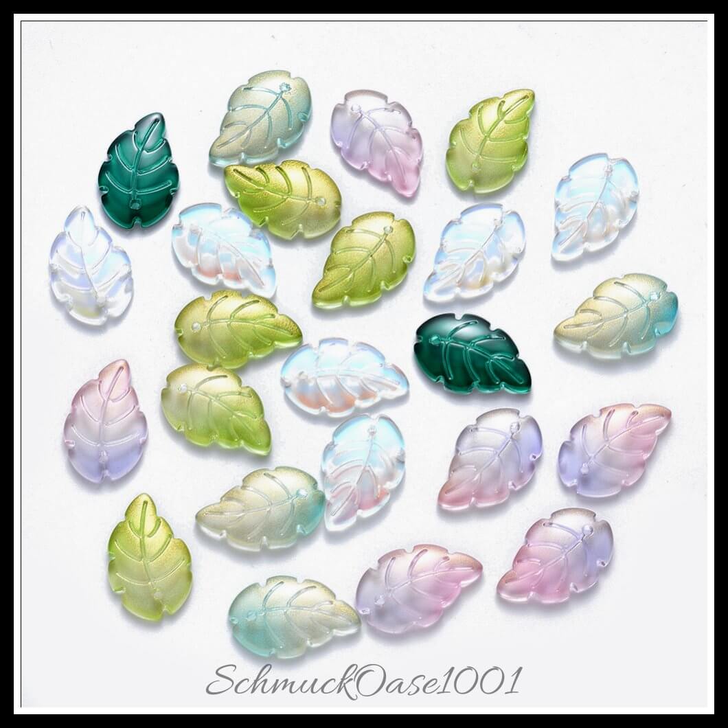 Transparente glasanhänger – leaf mixed style / 23.5x15x3.5 mm / 30 stück, in der farbe mischfarbe