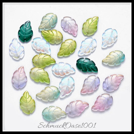 Transparente glasanhänger – leaf mixed style / 23.5x15x3.5 mm / 30 stück, in der farbe mischfarbe