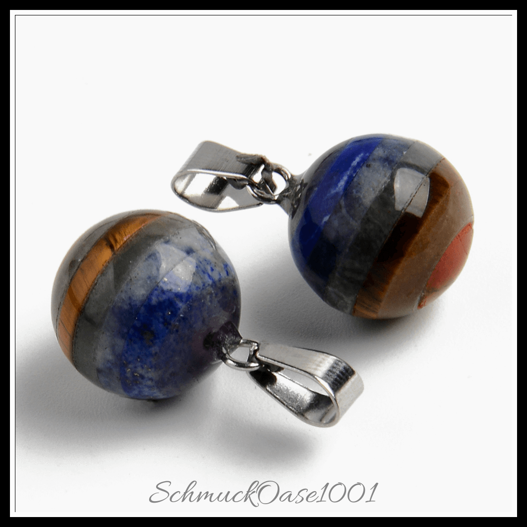 Chakra anhänger aus natursteinen – runde form – mit edelstahl-kaution – 1 paar, aus gemischte edelsteinfarben in der farbe natürliche edelsteine, mit edelstahl-kautionen, rund und größe 18x14 mm, bohrung: 4x7.5 mm, 1 paar