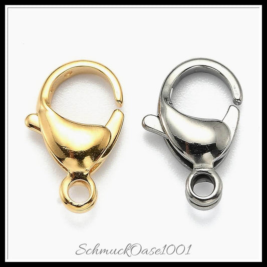 2-farbige edelstahl karabiner – 16x10.5x4.7 mm / 24 stück (gemischt), in der farbe gold & edelstahl farbe, perfekt für die herstellung individueller ketten und armbänder