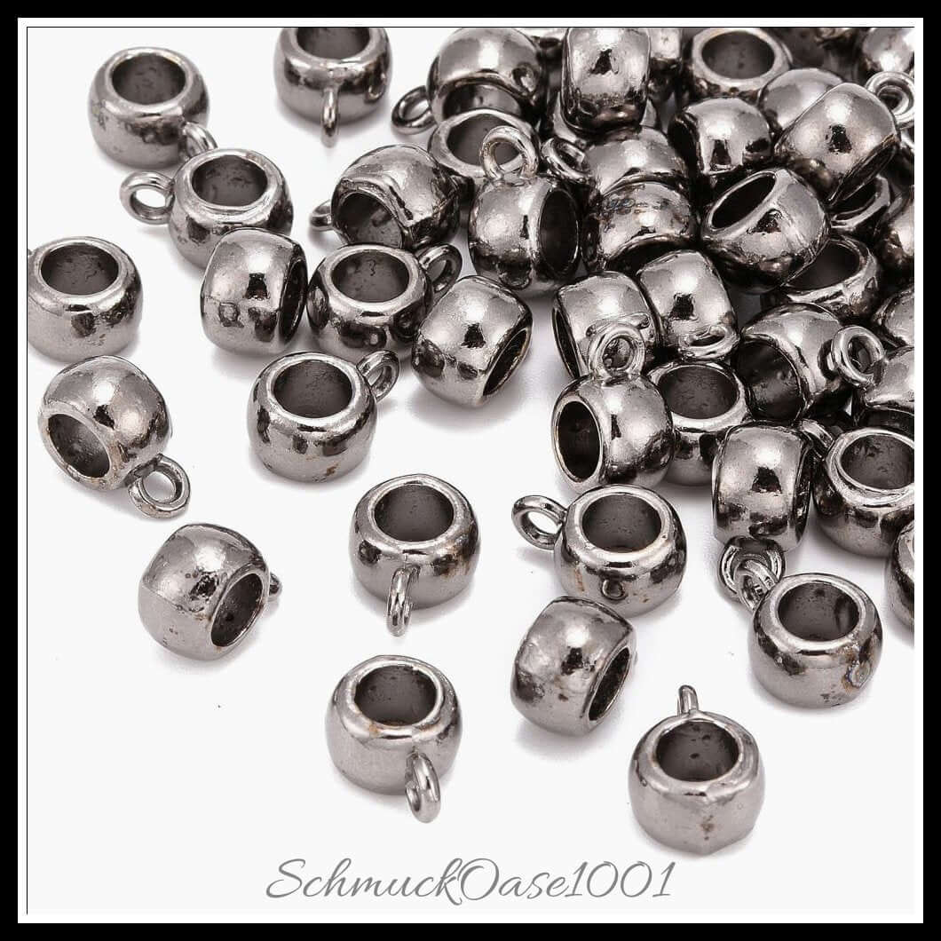 Tibetische bail beads – barrel / 11.5x8x5.5 mm / 16 stück, in der farbe gunmetal