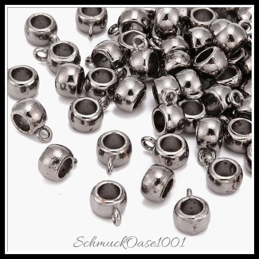 Tibetische bail beads – barrel / 11.5x8x5.5 mm / 16 stück, in der farbe gunmetal