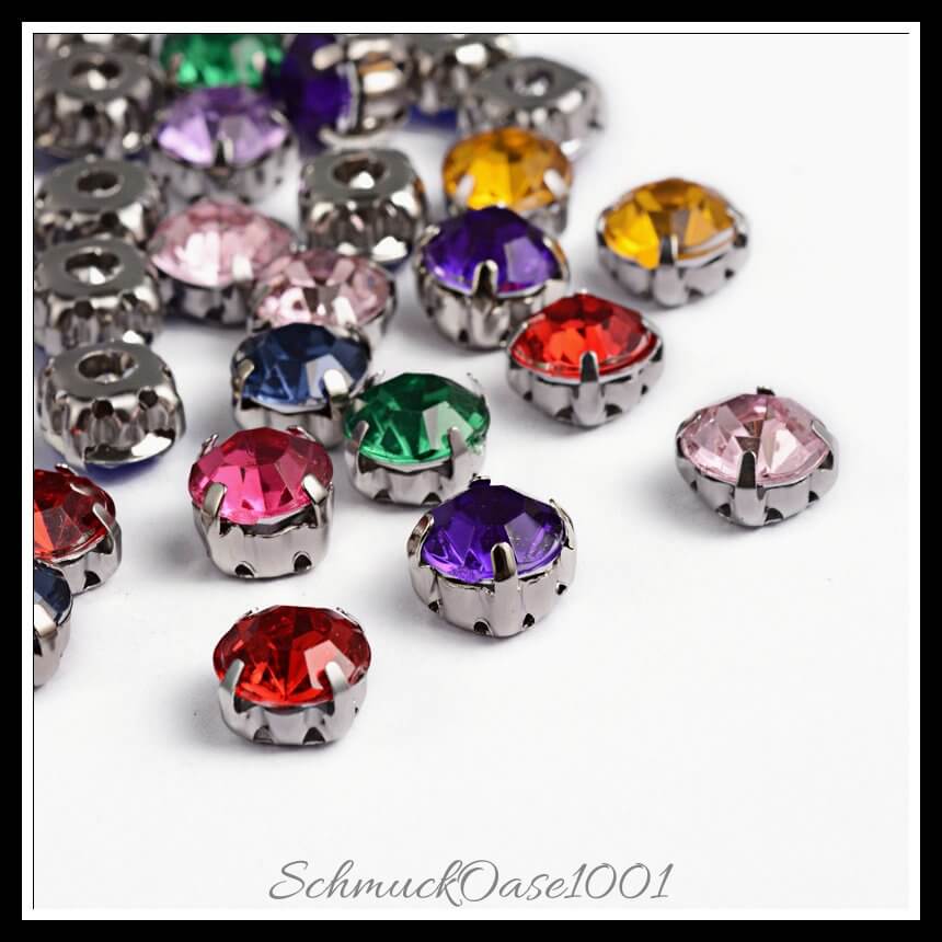 Nähen auf acryl strass – facettiert / 6x6x5 mm / 120 stück, aus acryl / strass, messingstifte, nähstein in der farbe mischfarben und größe 6x6x5 mm, loch: 1–1.5 mm / 120 st., kreativ und vielseitig einsetzbar