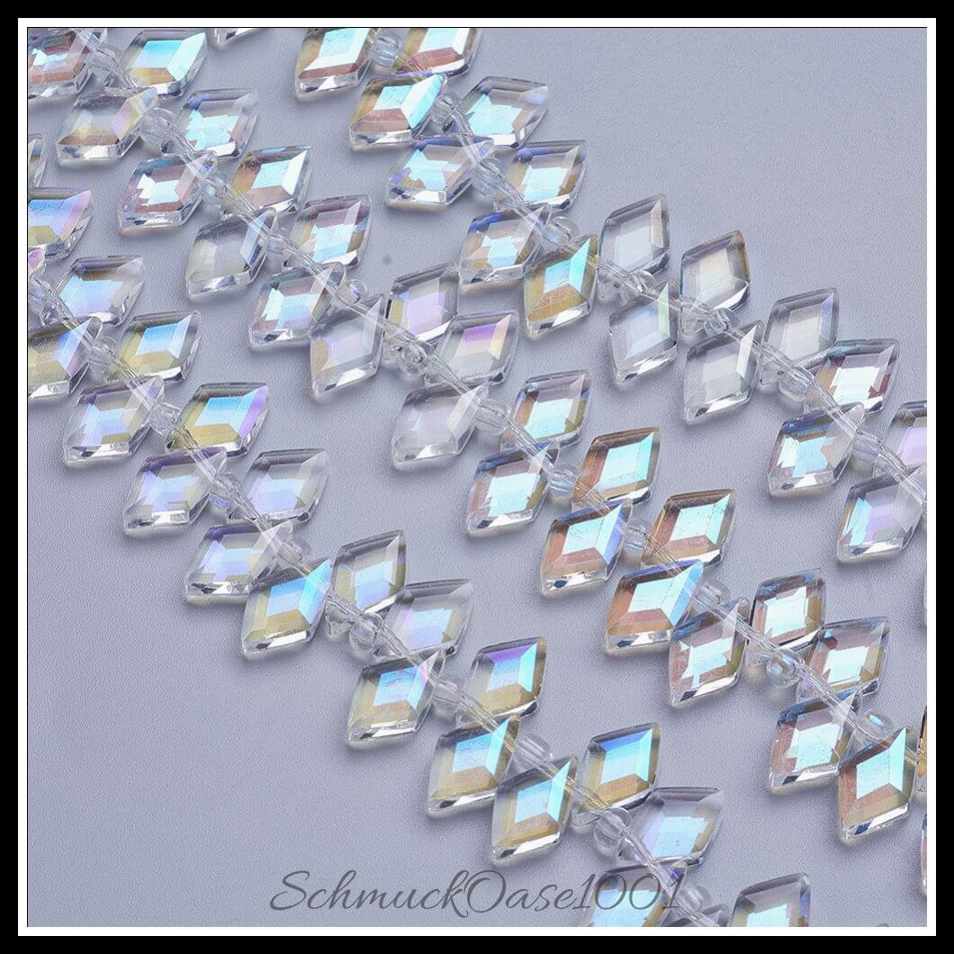 Galvanisierte glasperlen – karoform / 8x13x4.7 mm – 1 strang, in der farbe glas, karoform, facettiert, galvanisiert, ausdrucksstark und ideal für auffällige designs