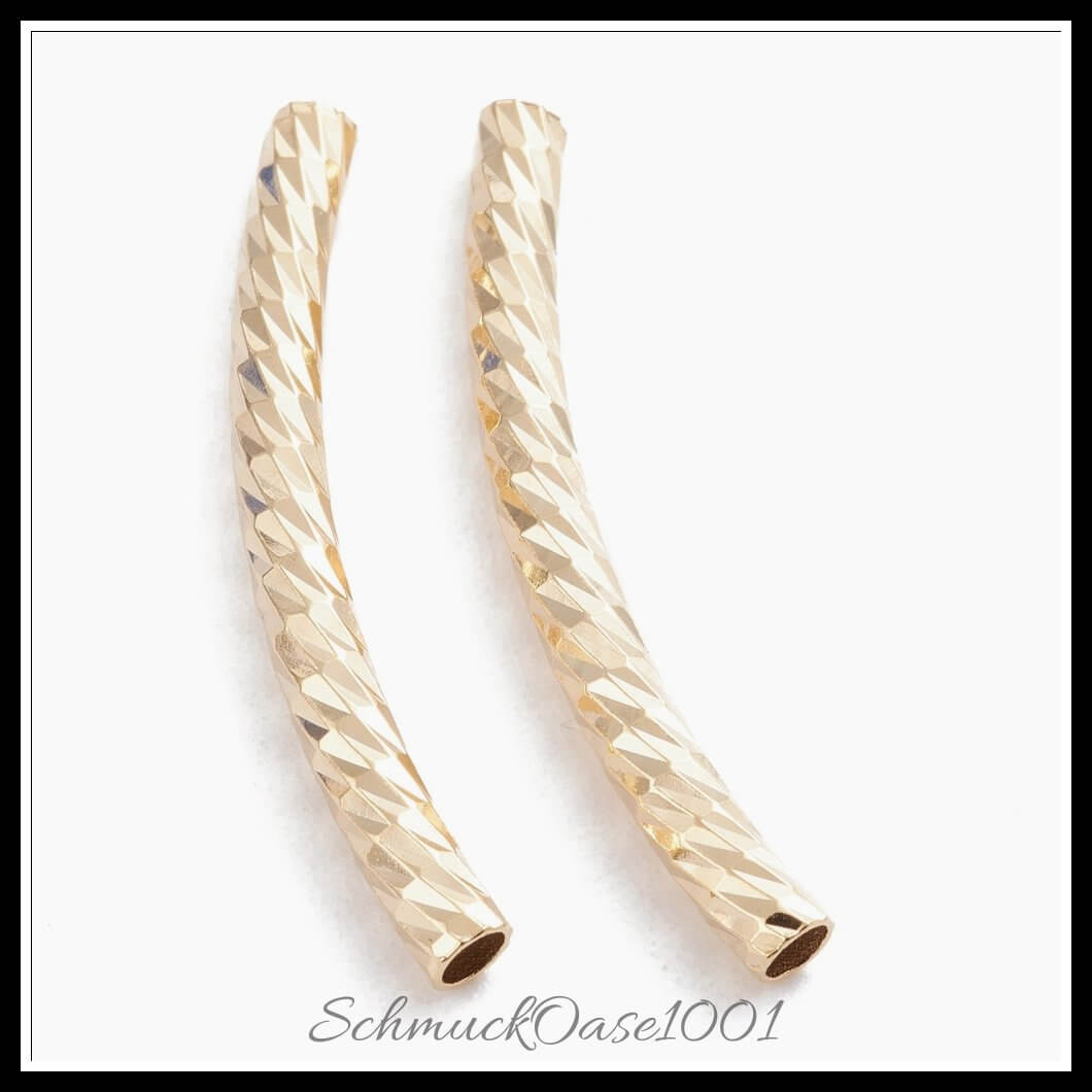 Messingrohrperlen – tube / 30x3 mm / 20 stück, aus messing / gebogen, 24k vergoldet & edelstahlfarbe in der farbe gold & edelstahlfarbe und größe 30x3 mm, loch: 2 mm / 20 st.